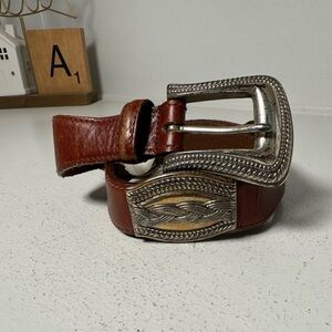 Vintage Fossil Western Leather Belt Women’s Small Brown Leather Silver Engrave